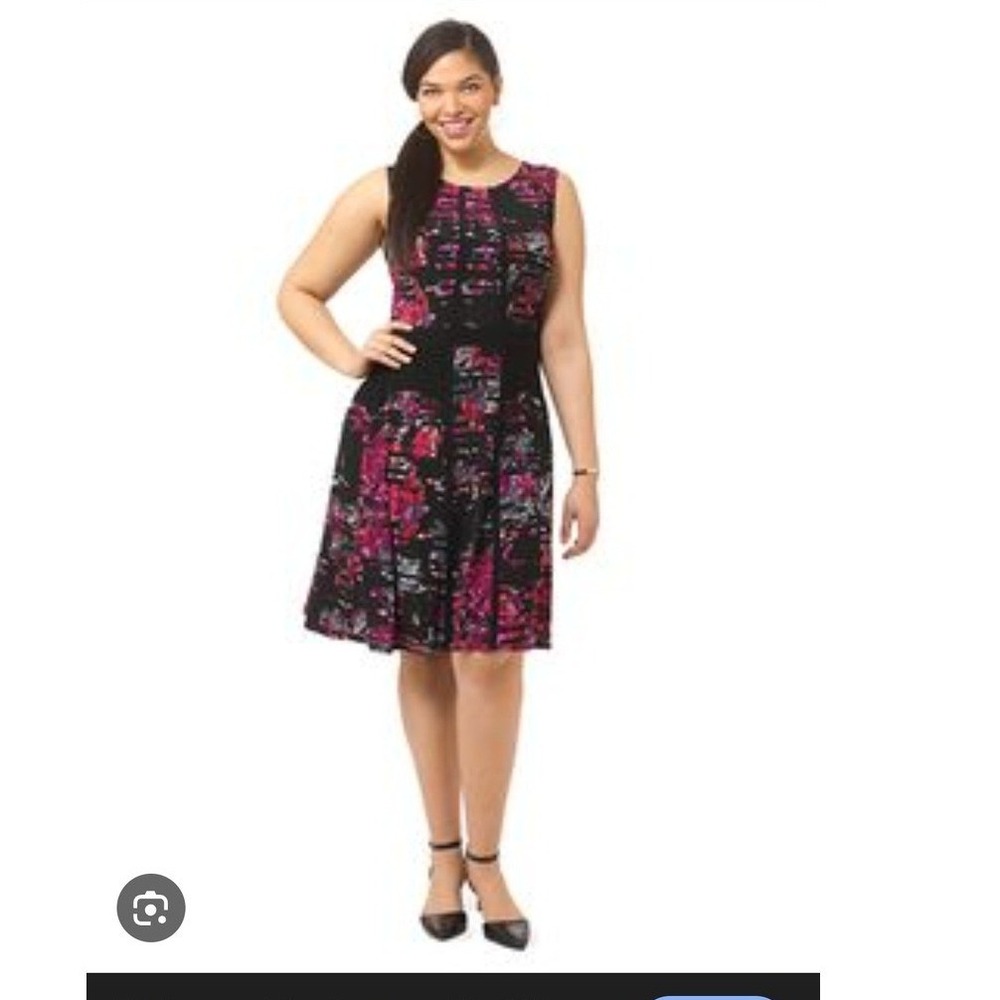 Taylor Sleeveless Fit and Flare Floral‎ Geometric Stripe Dress Pink Black Size 6